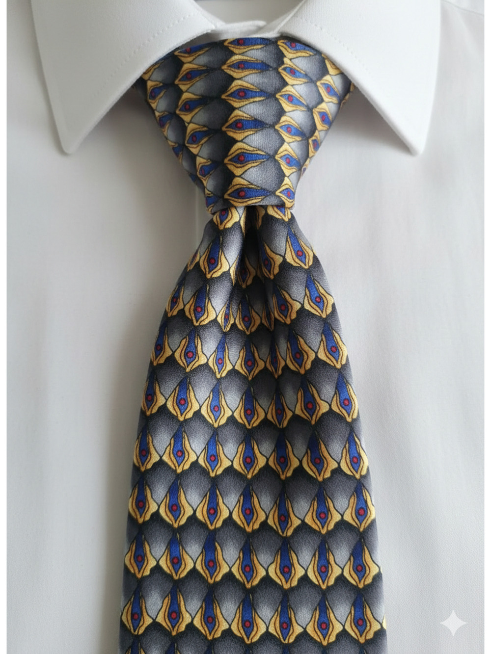 J Garcia - Collection 10 - Megalith - silk tie - yellow blue grey design - 57"